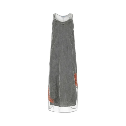 Prada Logo Plaque Mesh Maxi Dress