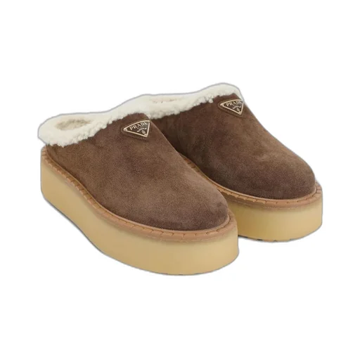 Prada Triangle-Logo Round-Toe Mules