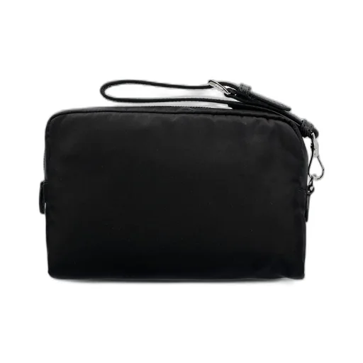 Prada Logo Plaque Zip-Up Pouch