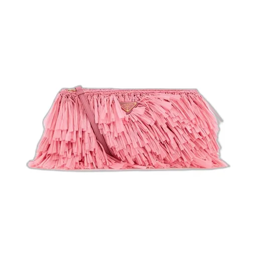 Prada Triangle-Logo Fringed Clutch Bag