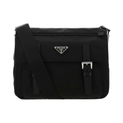 Prada Logo Patch Zip-Up Shoulder Bag
