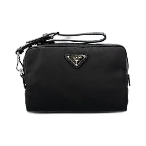 Prada Logo Plaque Zip-Up Pouch