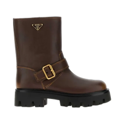 Prada Logo Plaque Buckled Boots