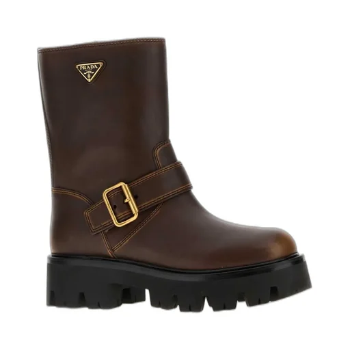 Prada Logo Plaque Buckled Boots