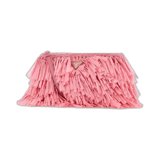 Prada Triangle-Logo Fringed Clutch Bag