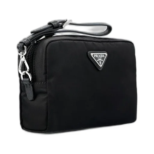 Prada Logo Plaque Zip-Up Pouch