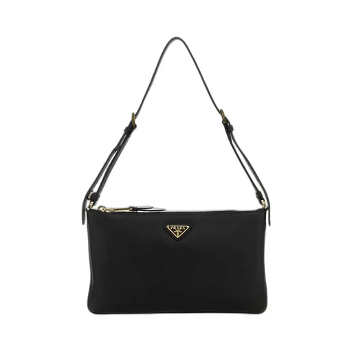 Prada Logo Plaque Zipped Shoulder Bag