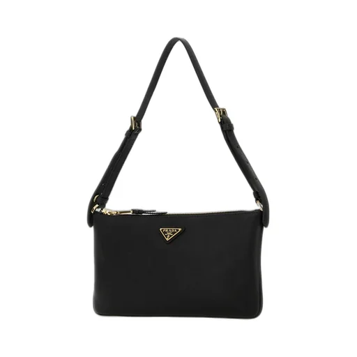 Prada Logo Plaque Zipped Shoulder Bag