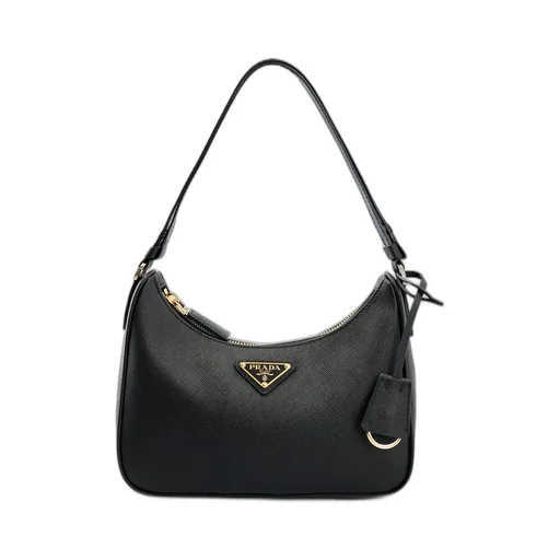 Prada Logo Plaque Zipped Shoulder Bag