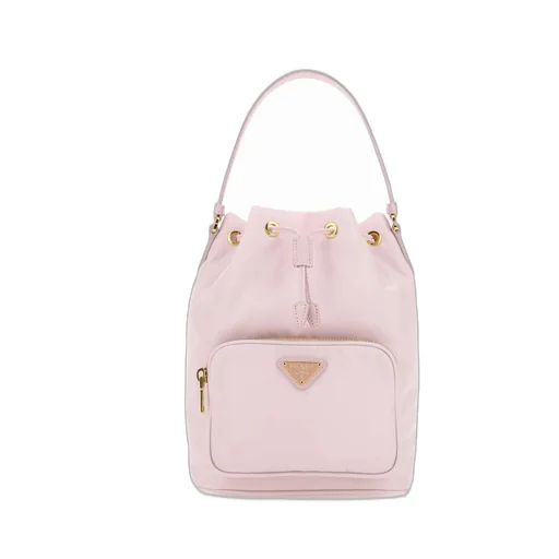 Prada Duet Logo Plaque Bucket Bag