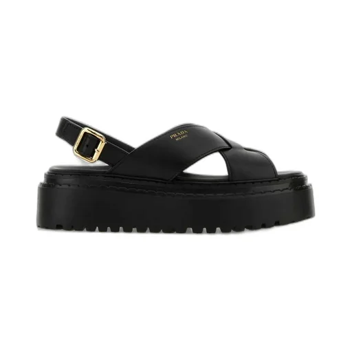 Prada Crossover Strap Detailed Slingback Sandals