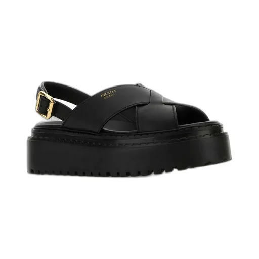 Prada Crossover Strap Detailed Slingback Sandals