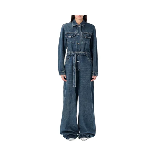 Prada Long Sleeved Belted Denim Jumpsuit