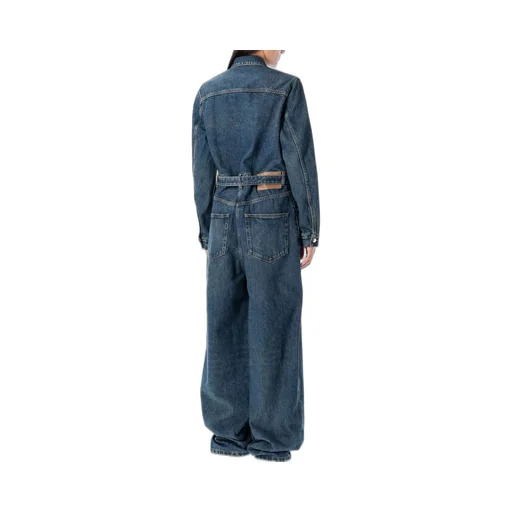 Prada Long Sleeved Belted Denim Jumpsuit