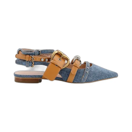 Pinko Pointed-Toe Slingback Denim Flat Shoes