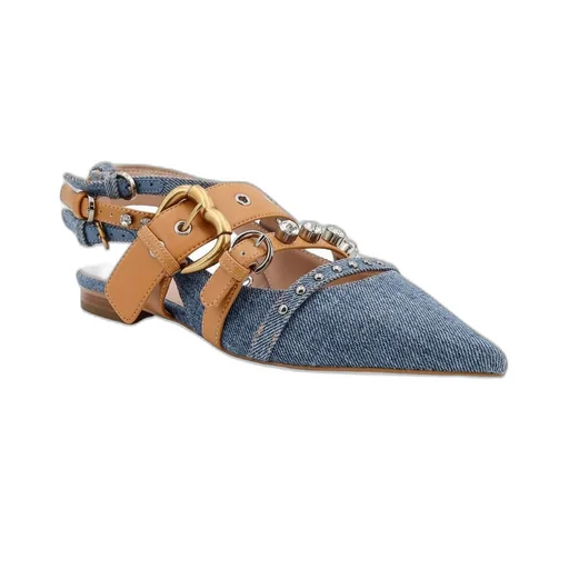 Pinko Pointed-Toe Slingback Denim Flat Shoes
