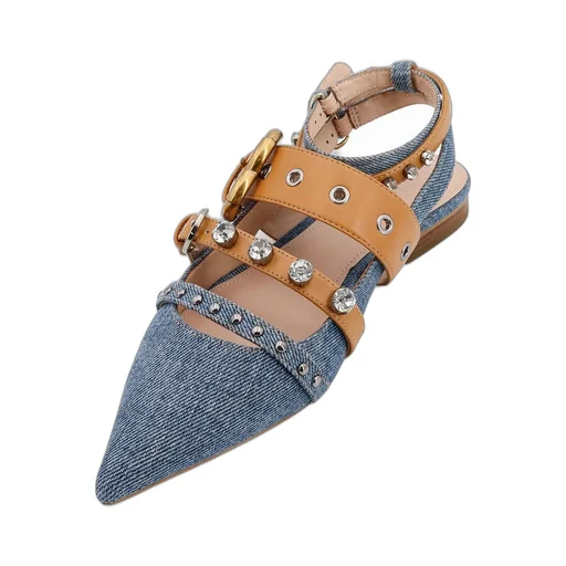Pinko Pointed-Toe Slingback Denim Flat Shoes