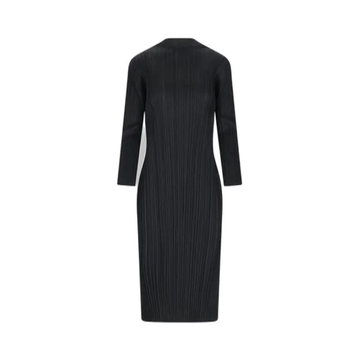 Pleats Please Issey Miyake Pleated Side Slit Midi Dress