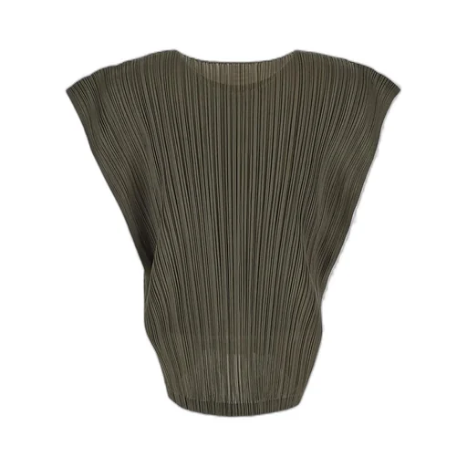 Pleats Please Issey Miyake Cap-Sleeved Pleated Blouse
