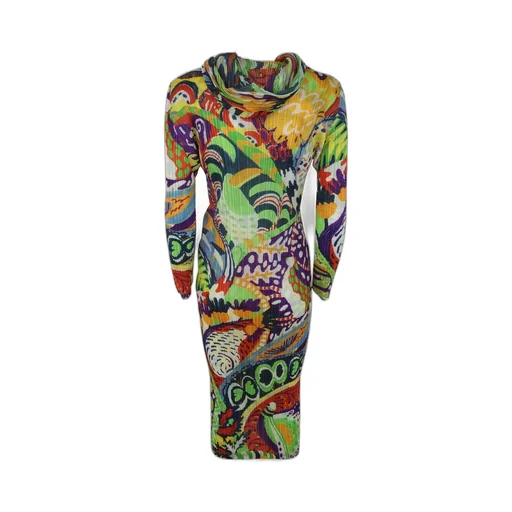 Pleats Please Issey Miyake Snowrunner Graphic Printed Pleated Midi Dress