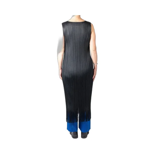 Pleats Please Issey Miyake Fringed Hem Pleated Midi Dress