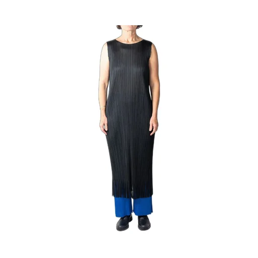 Pleats Please Issey Miyake Fringed Hem Pleated Midi Dress