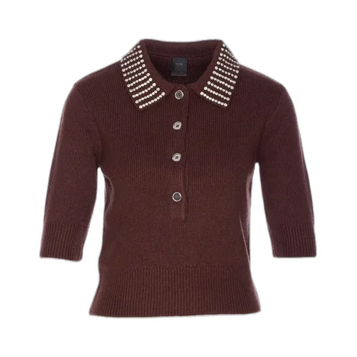 Pinko Collared Embellished Short-Sleeve Knit Polo Shirt