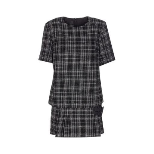 Pinko Checked Crewneck Short Dress