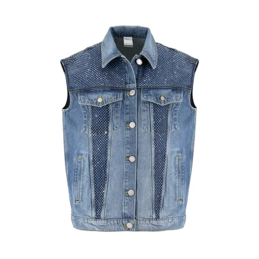 Pinko Stud Embellished Sleeveless Denim Jacket