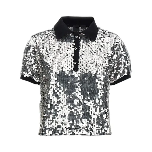 Pinko Pupazzo Sequin Embellished Short-Sleeved Polo Top