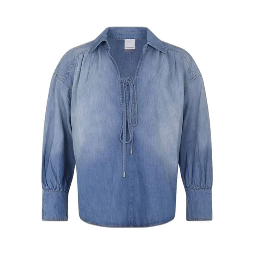 Pinko Front-Tied V-Neck Denim Blouse