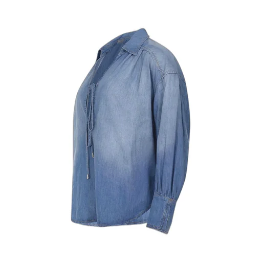 Pinko Front-Tied V-Neck Denim Blouse