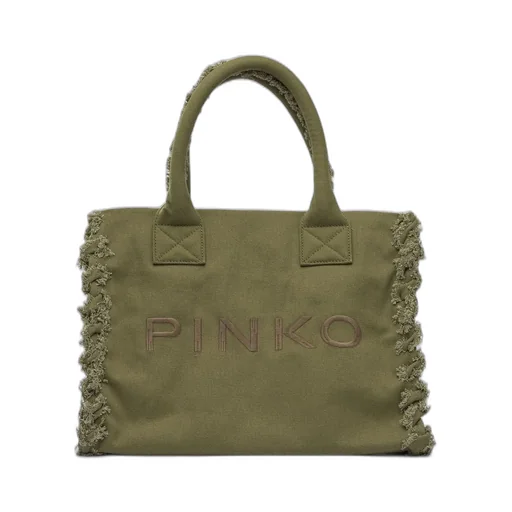 Pinko Logo Embroidered Beach Shopper Bag