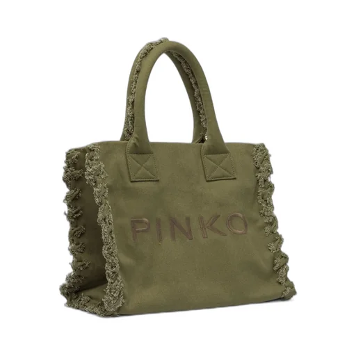 Pinko Logo Embroidered Beach Shopper Bag