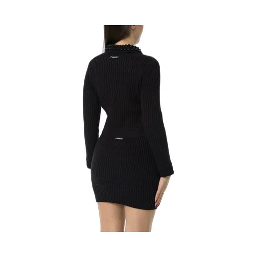 Pinko Logo Inlaid Pearl Detailed Cropped Jacket