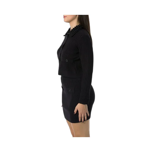 Pinko Logo Inlaid Pearl Detailed Cropped Jacket