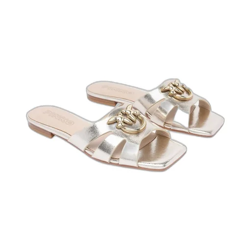 Pinko Logo Plaque Metallic Sandals