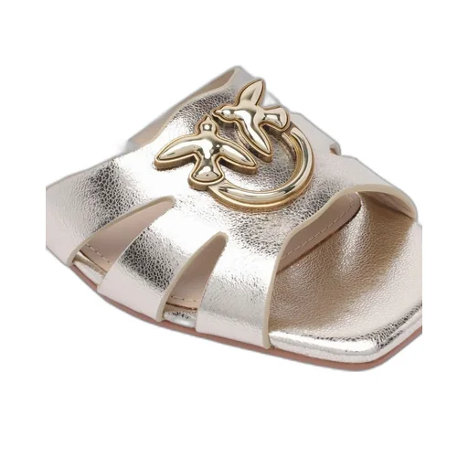 Pinko Logo Plaque Metallic Sandals