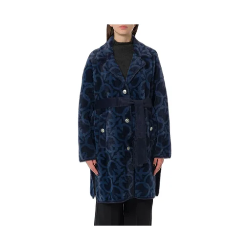 Pinko Pattern Belted Buttoned Coat