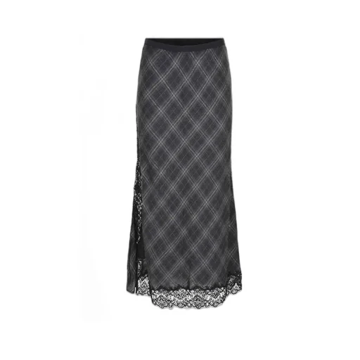 Pinko Lace-Detailed Checked Long Skirt