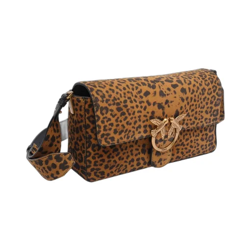 Pinko Leopard Printed Love Birds Plaque Shoulder Bag