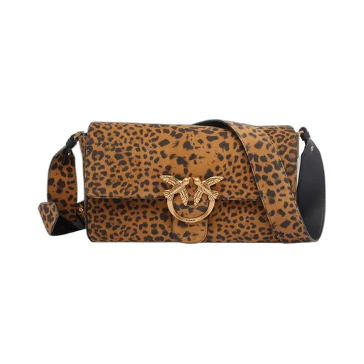 Pinko Leopard Printed Love Birds Plaque Shoulder Bag