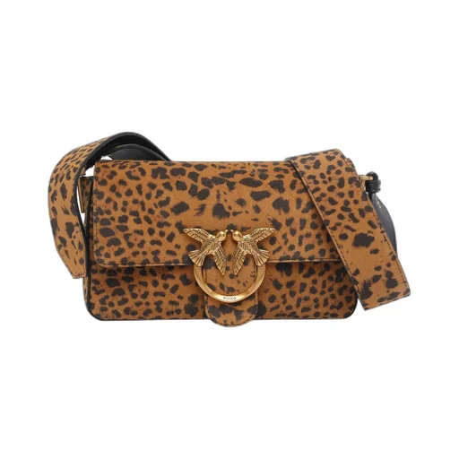 Pinko Leopard Printed Love Birds Plaque Shoulder Bag