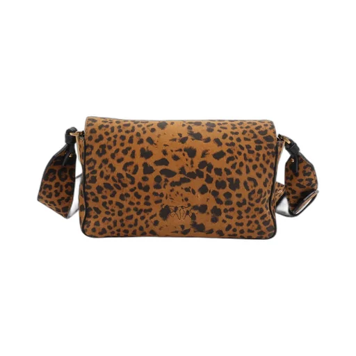 Pinko Leopard Printed Love Birds Plaque Shoulder Bag