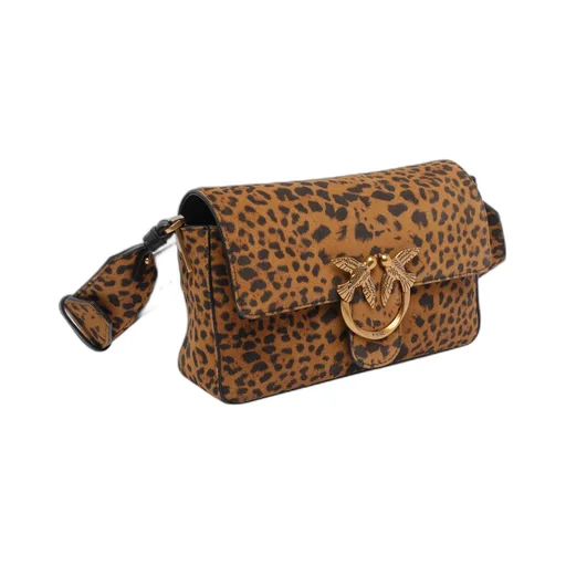 Pinko Leopard Printed Love Birds Plaque Shoulder Bag