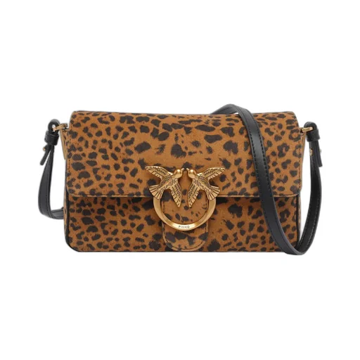 Pinko Leopard Printed Love Birds Plaque Shoulder Bag