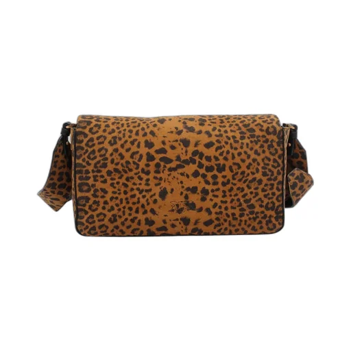 Pinko Leopard Printed Love Birds Plaque Shoulder Bag