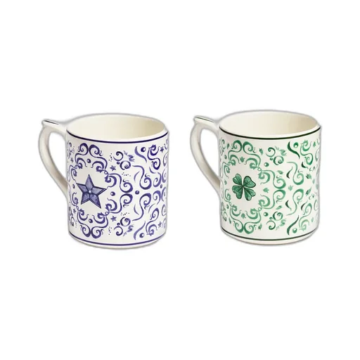Set Of Two Mugs, Clover And Star