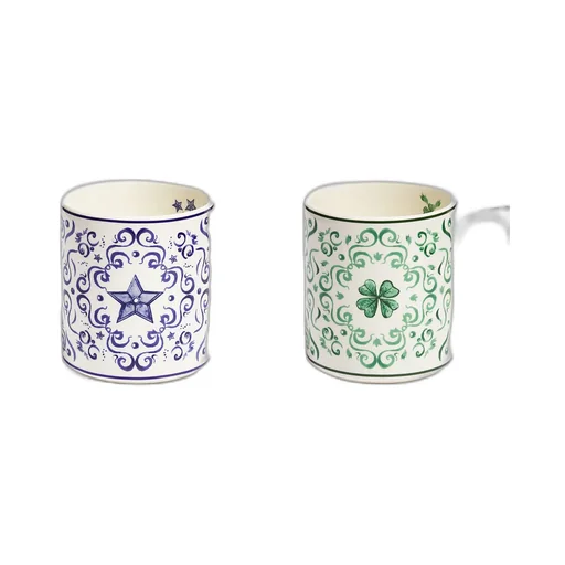 Set Of Two Mugs, Clover And Star