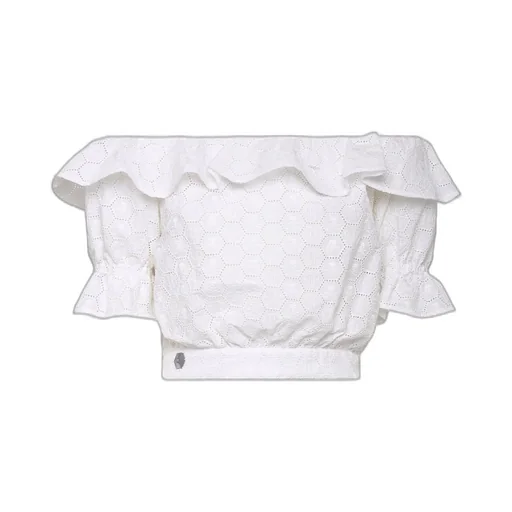 Philipp Plein Off-Shoulder Ruffled Lace Blouse